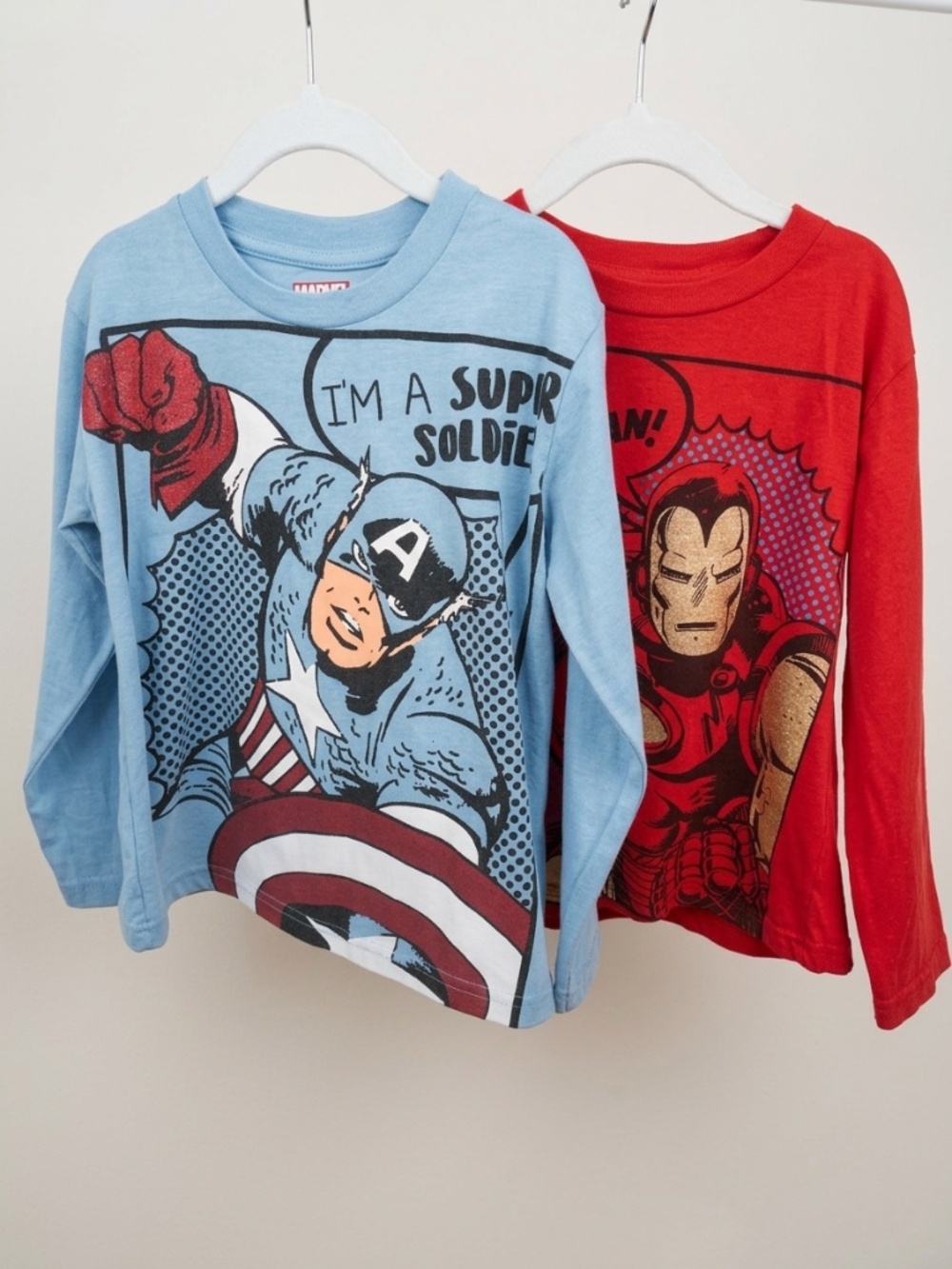 Marvel Boys Captain America & Iron Man Long Sleeve Shirts 2-Pack Size 5T